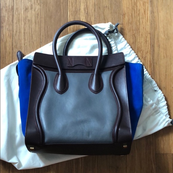 Celina Luggage Bag burgundy leather Blue suede - Picture 2 of 8